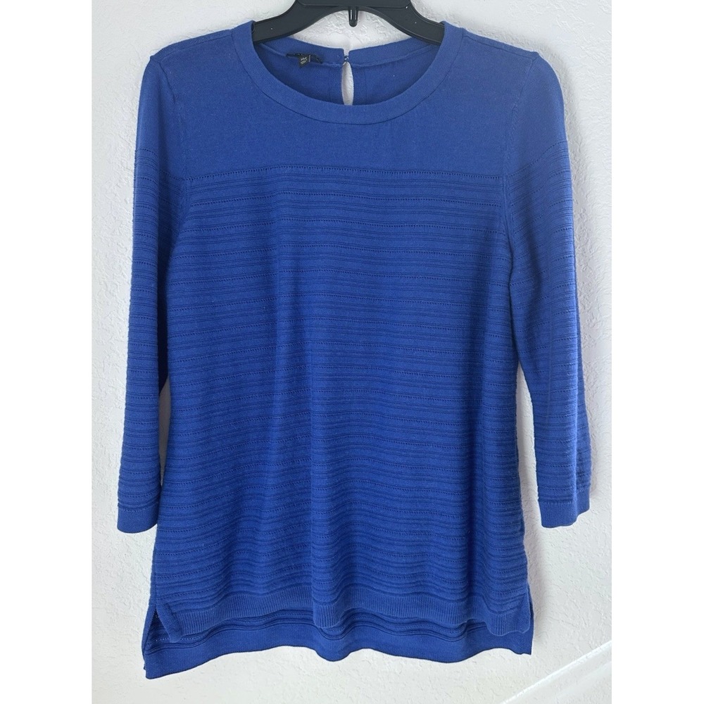 Talbots Petites Preppy Minimalist Granny‎ Knit Sweater XLP Cotton/Tencel Blue